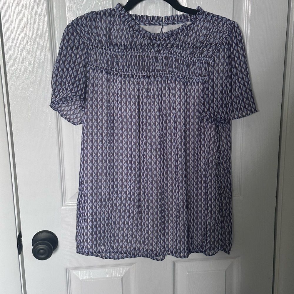 LOFT Diamond Print Blouse in Blue and White